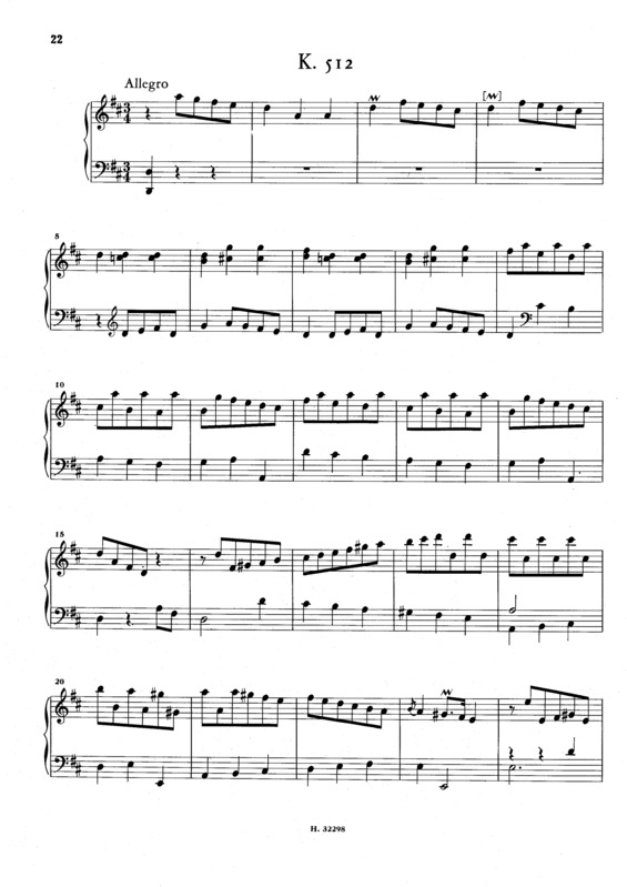 Partitura da música Keyboard Sonata In D Major K.512
