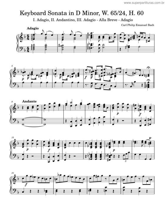 Partitura da música Keyboard Sonata In D Minor, W. 65/24, H. 60 – Carl Philipp Emanuel Bach