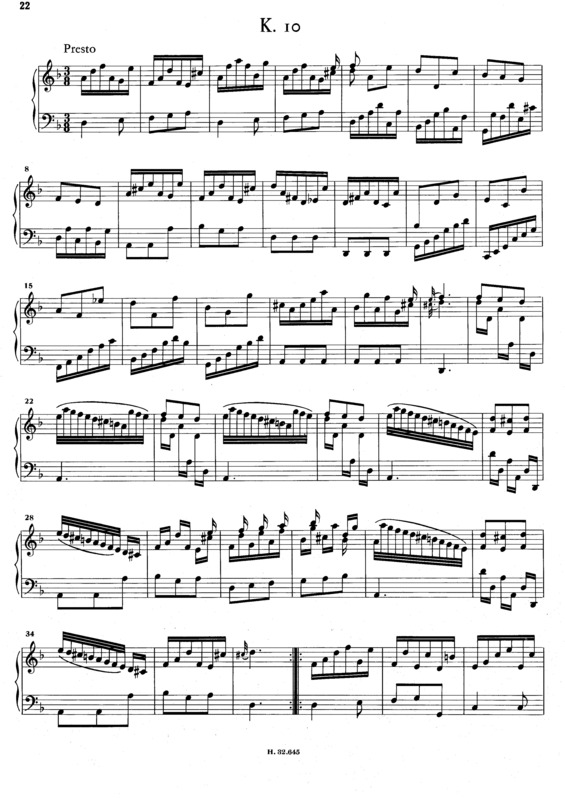 Partitura da música Keyboard Sonata In D Minor K.10