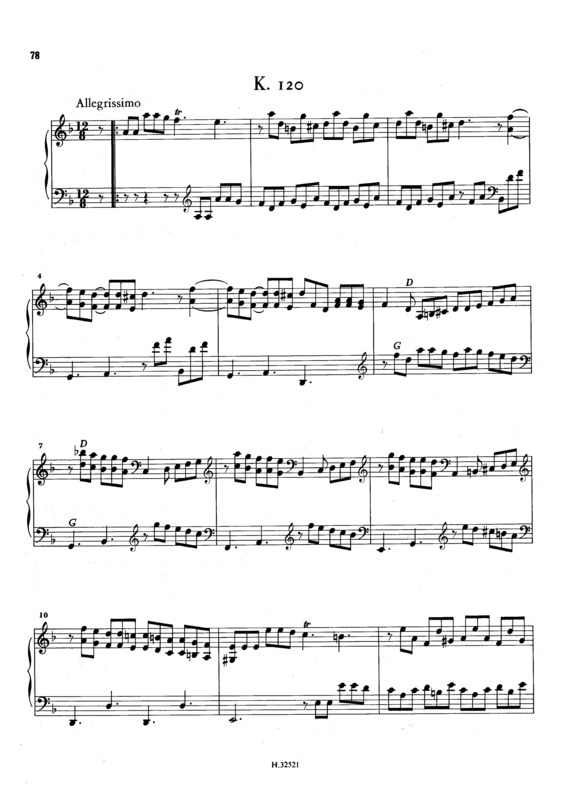 Partitura da música Keyboard Sonata In D Minor K.120
