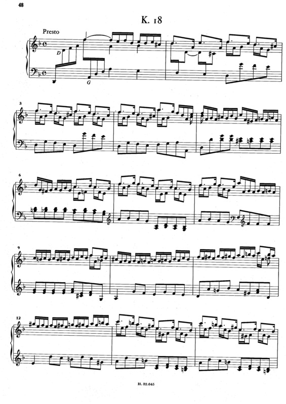 Partitura da música Keyboard Sonata In D Minor K.18