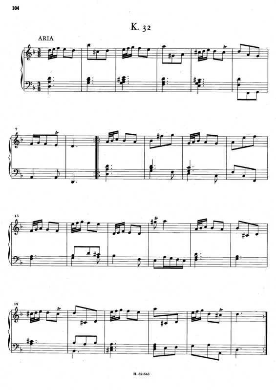 Partitura da música Keyboard Sonata In D Minor K.32