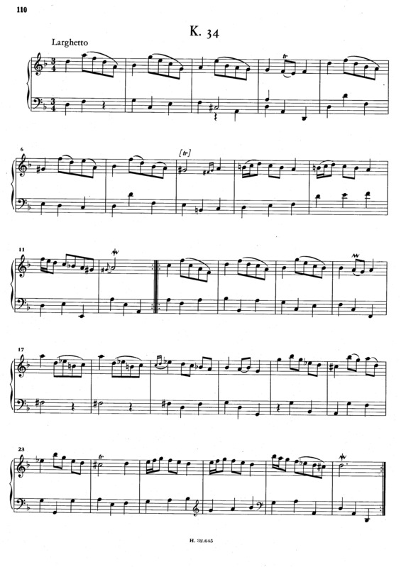 Partitura da música Keyboard Sonata In D Minor K.34