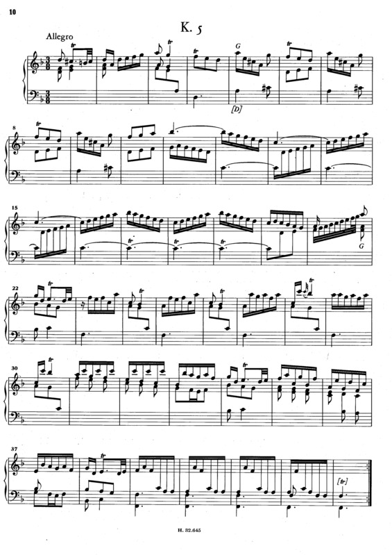 Partitura da música Keyboard Sonata In D Minor K.5