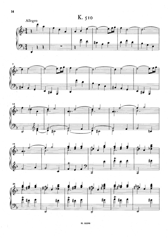 Partitura da música Keyboard Sonata In D Minor K.510