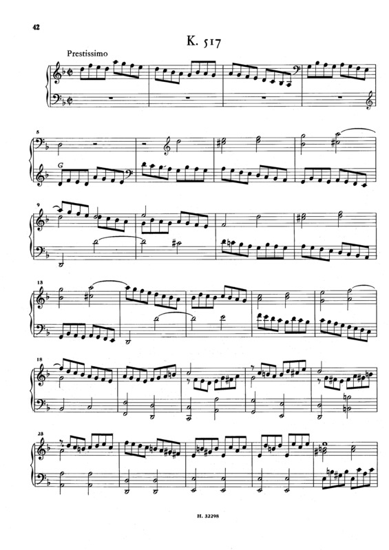 Partitura da música Keyboard Sonata In D Minor K.517