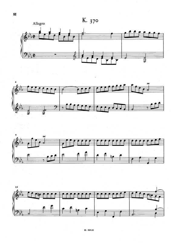 Partitura da música Keyboard Sonata In E-flat Major K.370