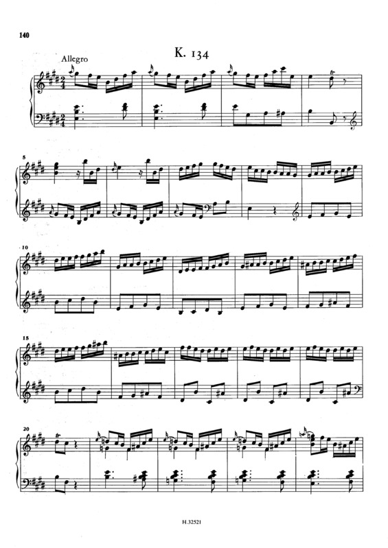 Partitura da música Keyboard Sonata In E Major K.134