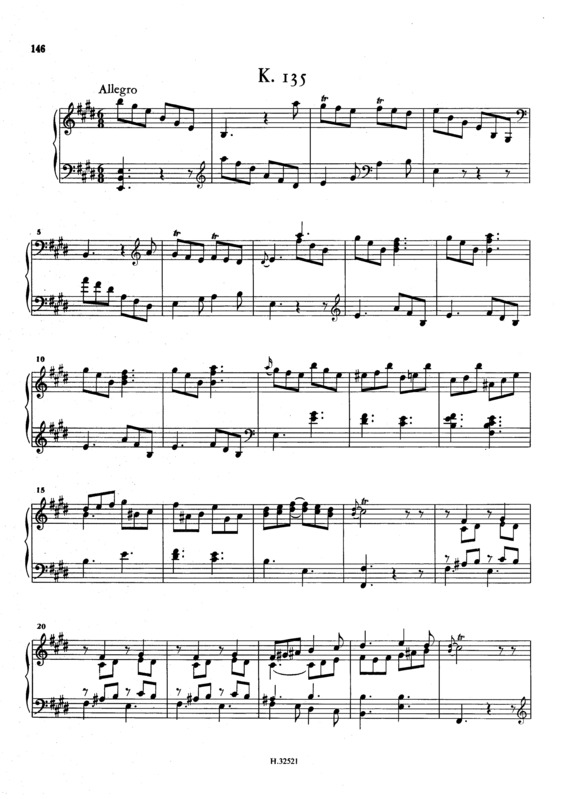 Partitura da música Keyboard Sonata In E Major K.135