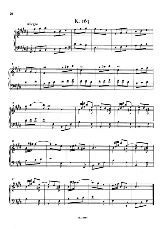Partitura da música Keyboard Sonata In E Major K.163
