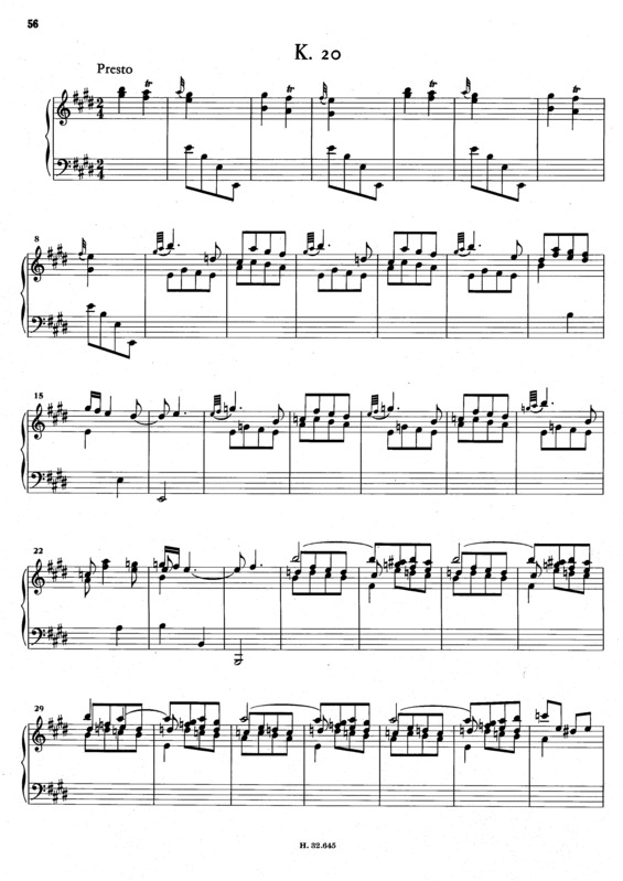 Partitura da música Keyboard Sonata In E Major K.20
