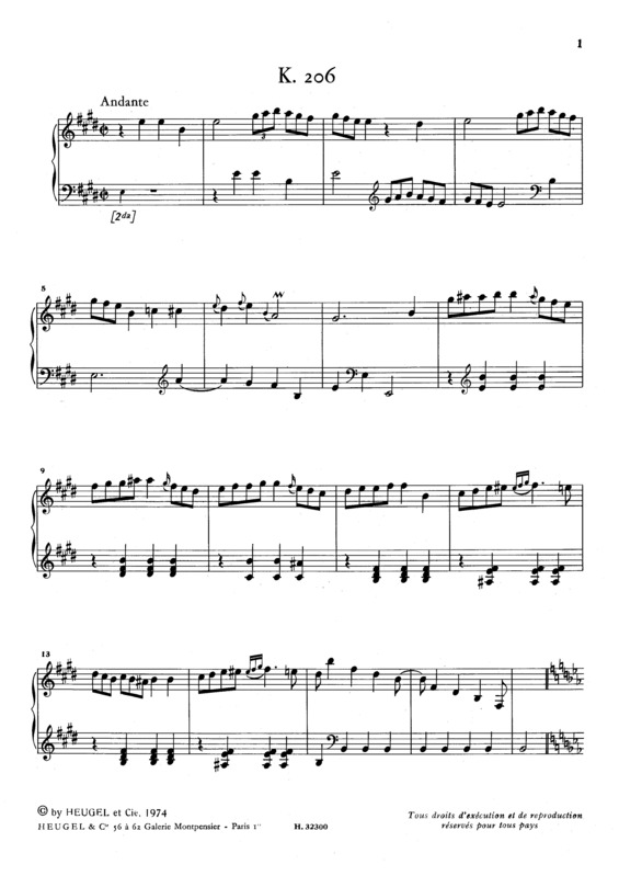 Partitura da música Keyboard Sonata In E Major K.206