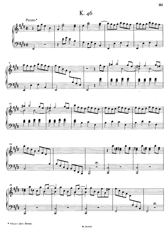 Partitura da música Keyboard Sonata In E Major K.46