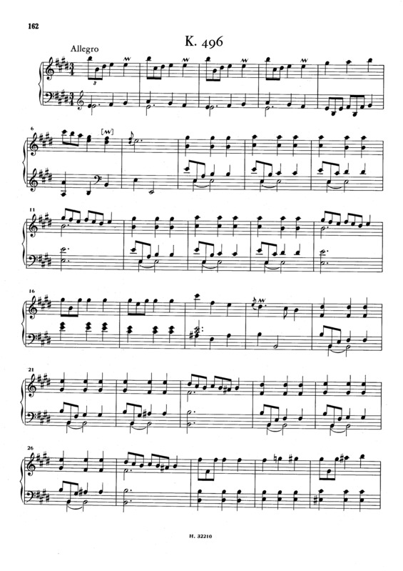 Partitura da música Keyboard Sonata In E Major K.496