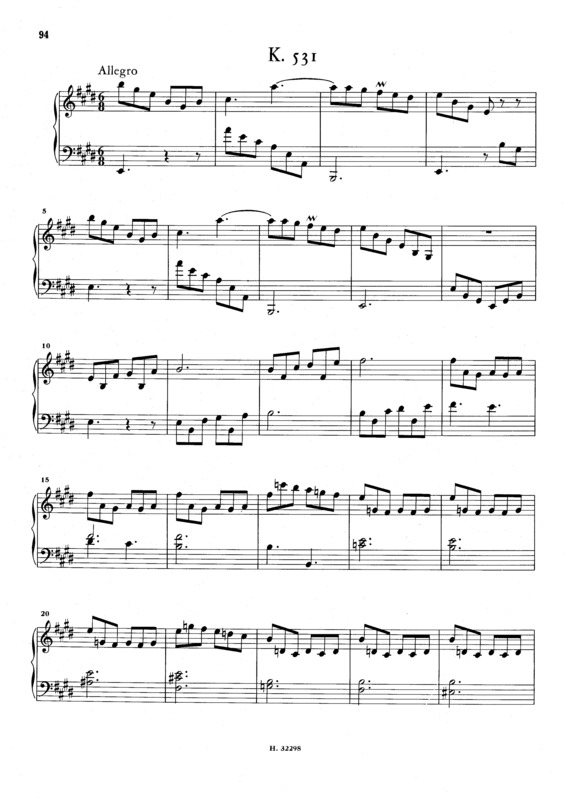 Partitura da música Keyboard Sonata In E Major K.531
