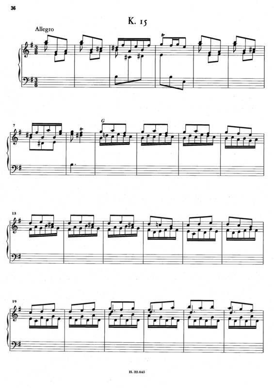 Partitura da música Keyboard Sonata In E Minor K.15