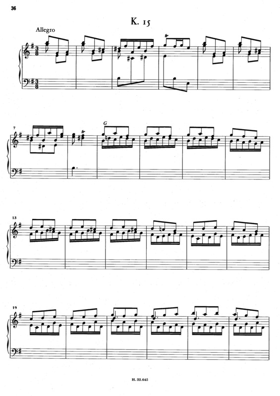 Partitura da música Keyboard Sonata In E Minor K.15