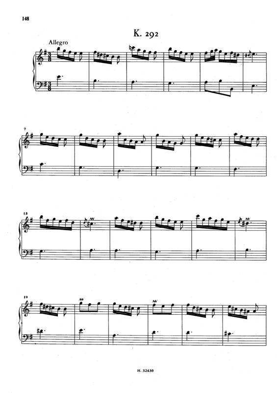 Partitura da música Keyboard Sonata In E Minor K.292