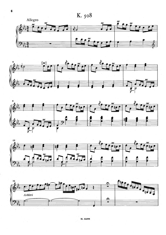 Partitura da música Keyboard Sonata In Eb Major K.508