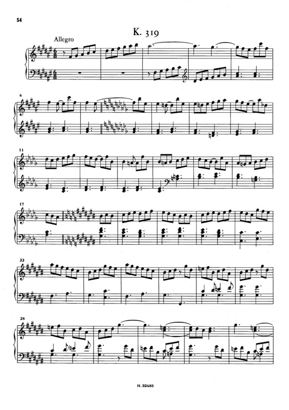 Partitura da música Keyboard Sonata In F# Major K.319
