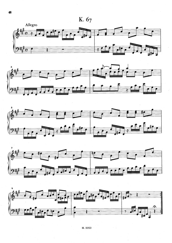 Partitura da música Keyboard Sonata In F# Minor K.67