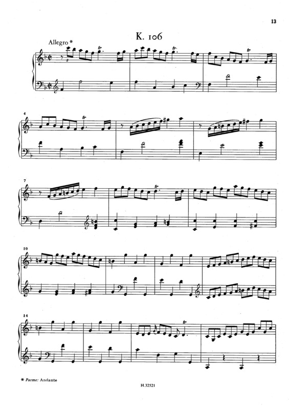 Partitura da música Keyboard Sonata In F Major K.106