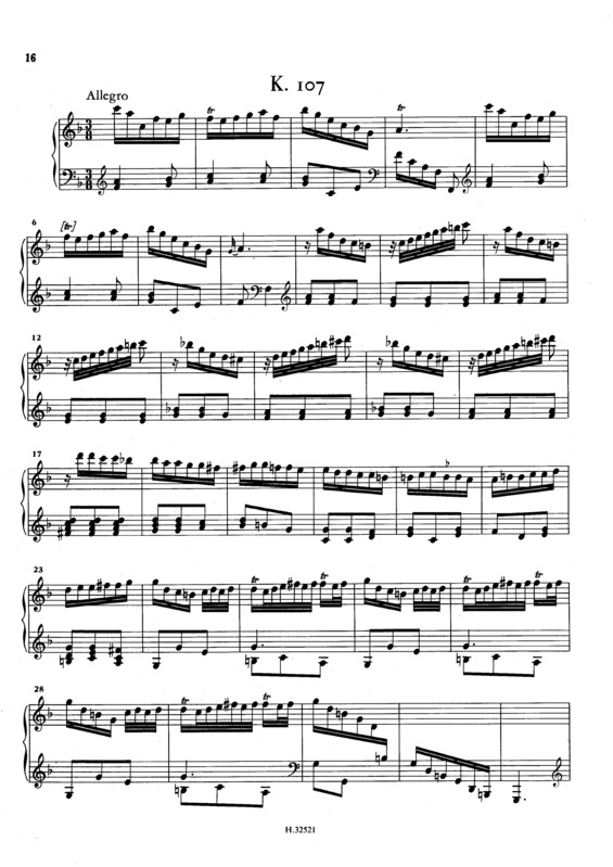 Partitura da música Keyboard Sonata In F Major K.107