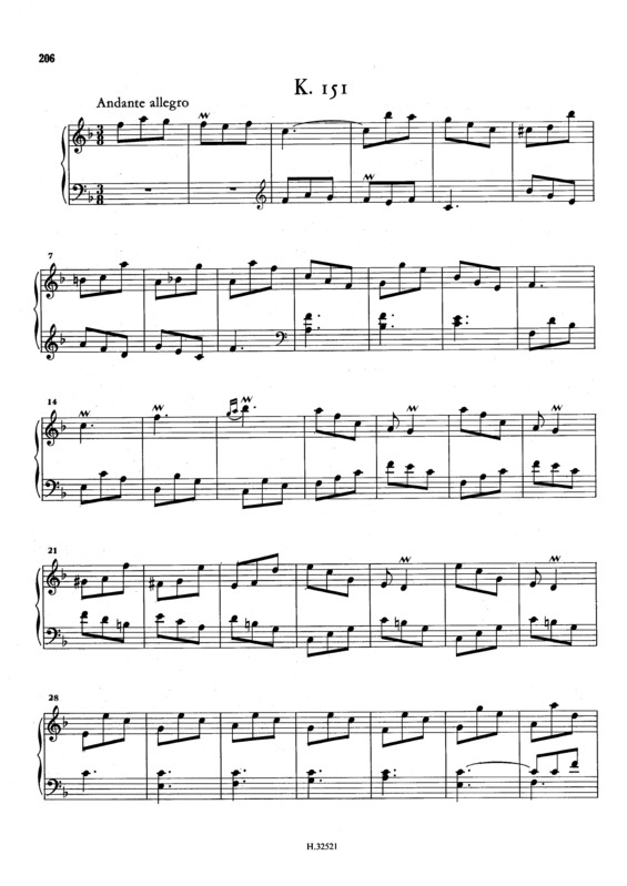 Partitura da música Keyboard Sonata In F Major K.151