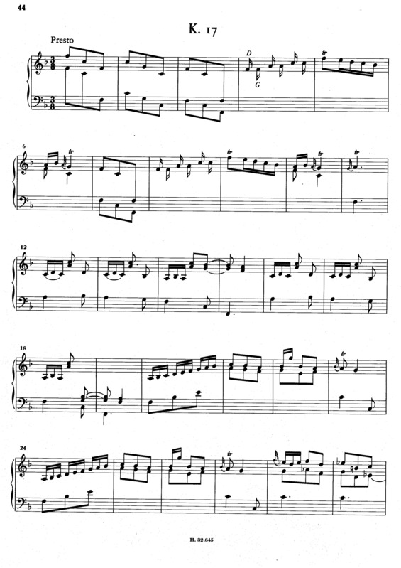 Partitura da música Keyboard Sonata In F Major K.17