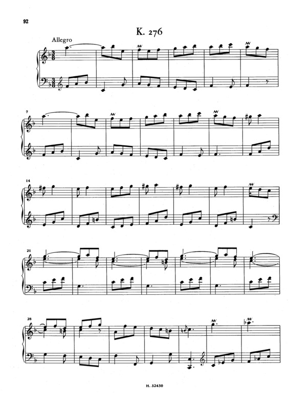Partitura da música Keyboard Sonata In F Major K.276