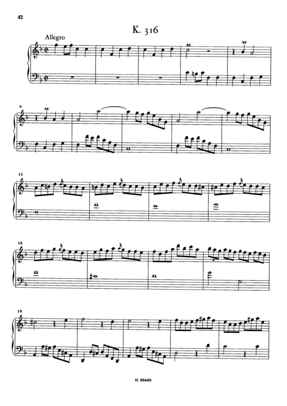 Partitura da música Keyboard Sonata In F Major K.316