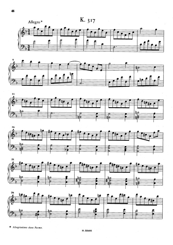 Partitura da música Keyboard Sonata In F Major K.317