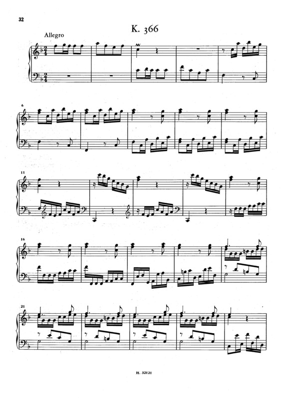 Partitura da m煤sica Keyboard Sonata In F Major K.366