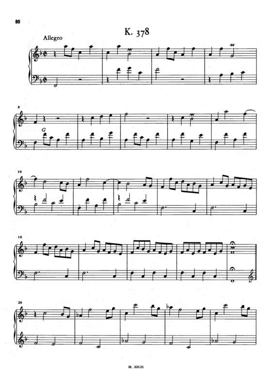 Partitura da música Keyboard Sonata In F Major K.378