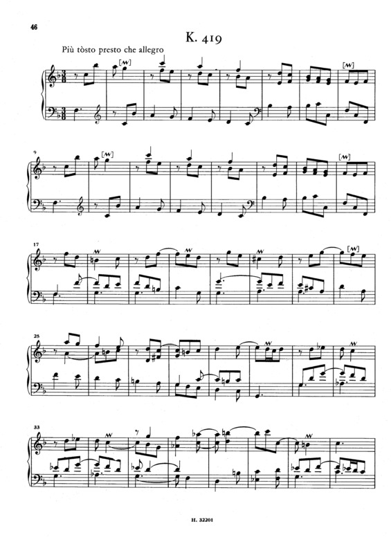 Partitura da música Keyboard Sonata In F Major K.419