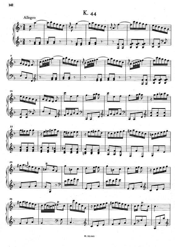 Partitura da música Keyboard Sonata In F Major K.44