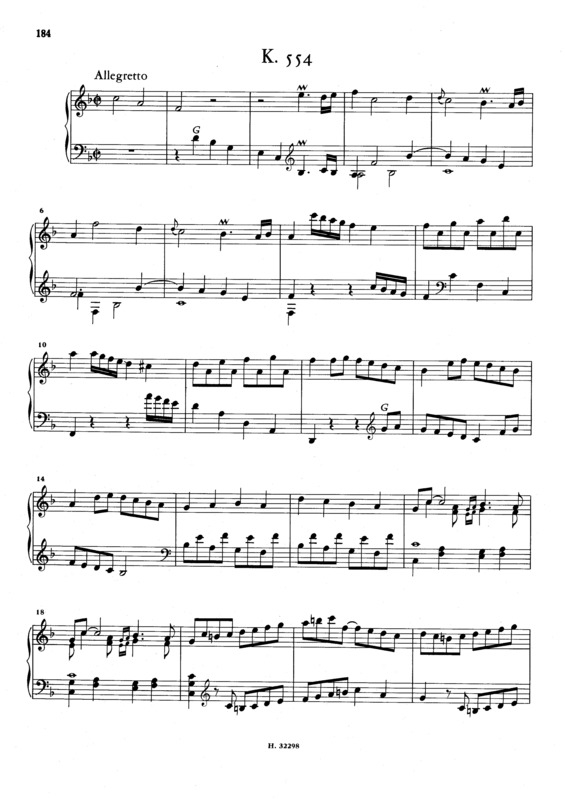 Partitura da música Keyboard Sonata In F Major K.554