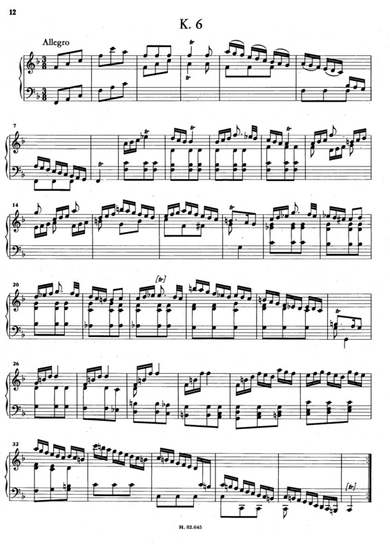 Partitura da música Keyboard Sonata In F Major K.6