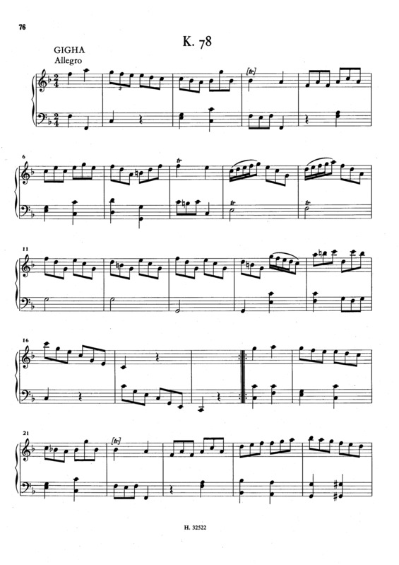 Partitura da música Keyboard Sonata In F Major K.78