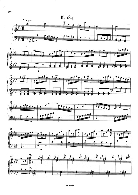 Partitura da música Keyboard Sonata In F Minor K.184