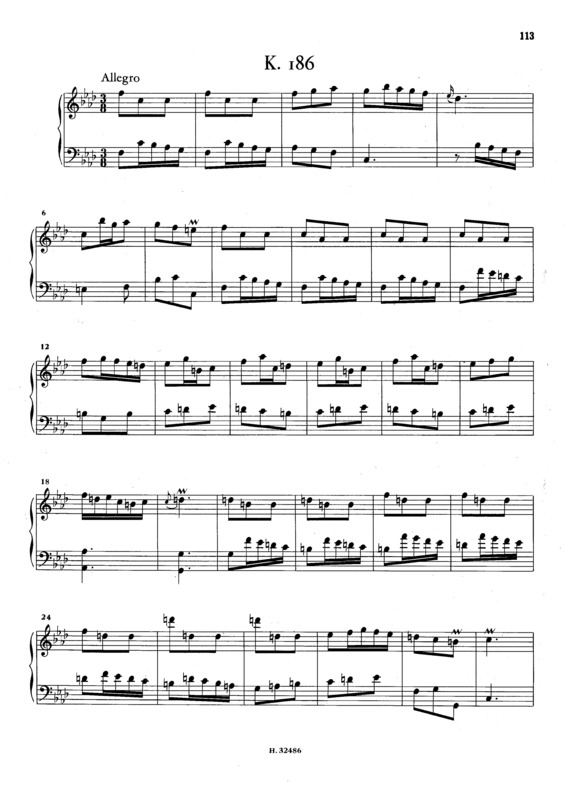 Partitura da música Keyboard Sonata In F Minor K.186