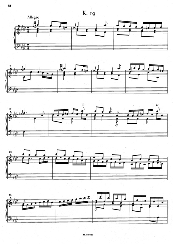 Partitura da música Keyboard Sonata In F Minor K.19