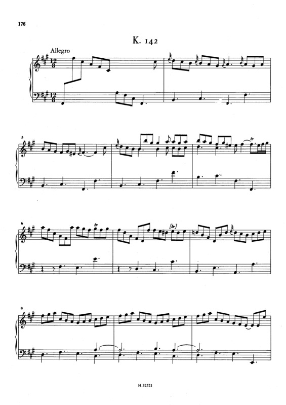 Partitura da música Keyboard Sonata In F Sharp Minor K.142