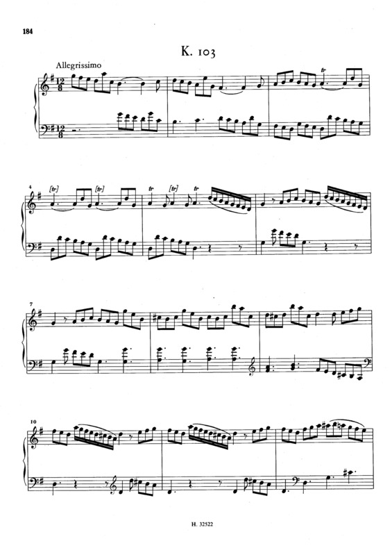 Partitura da música Keyboard Sonata In G Major K.103