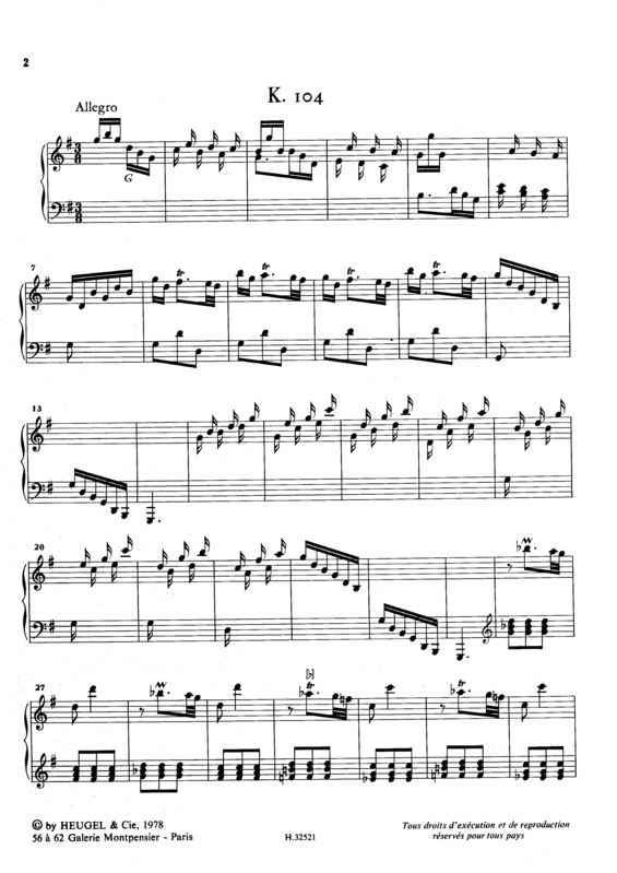 Partitura da música Keyboard Sonata In G Major K.104