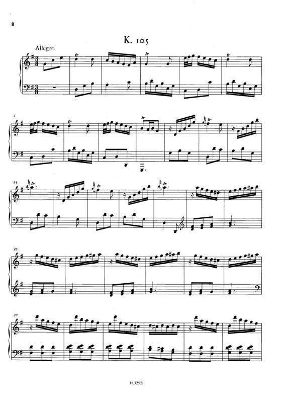 Partitura da música Keyboard Sonata In G Major K.105