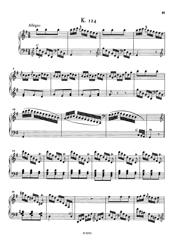 Partitura da música Keyboard Sonata In G Major K.124
