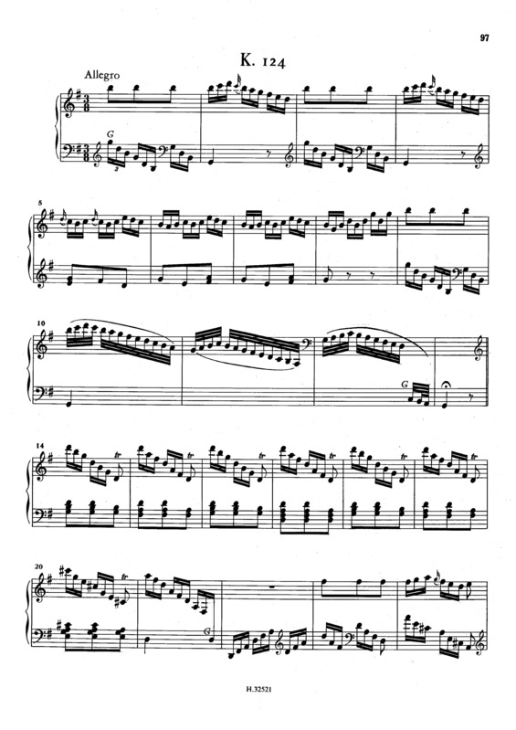 Partitura da música Keyboard Sonata In G Major K.124
