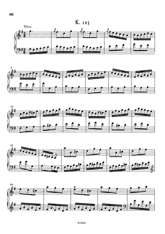 Partitura da música Keyboard Sonata In G Major K.125