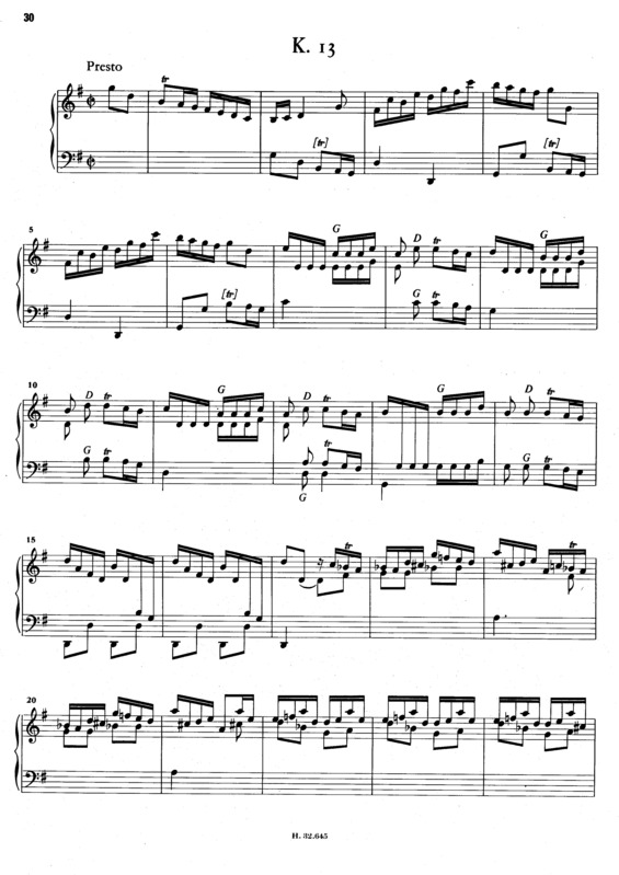 Partitura da música Keyboard Sonata In G Major K.13